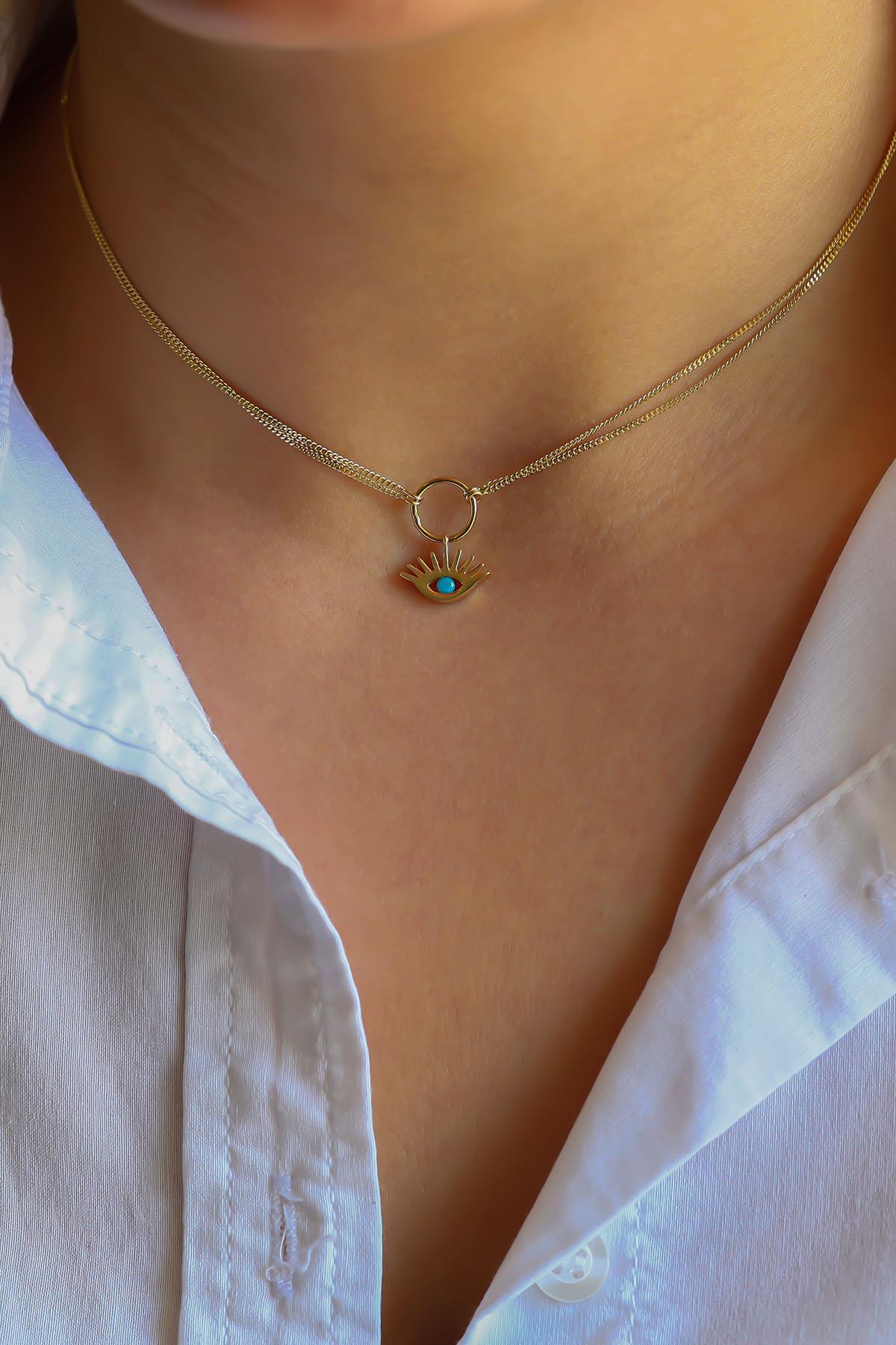 Çift Zincirli Kirpik Altın Kolye Çift Zincirli Kirpik Altın Kolye