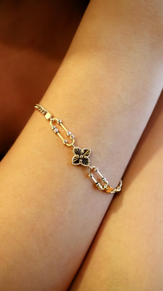 Dorica Detaylı Yonca Altın Bileklik (5)