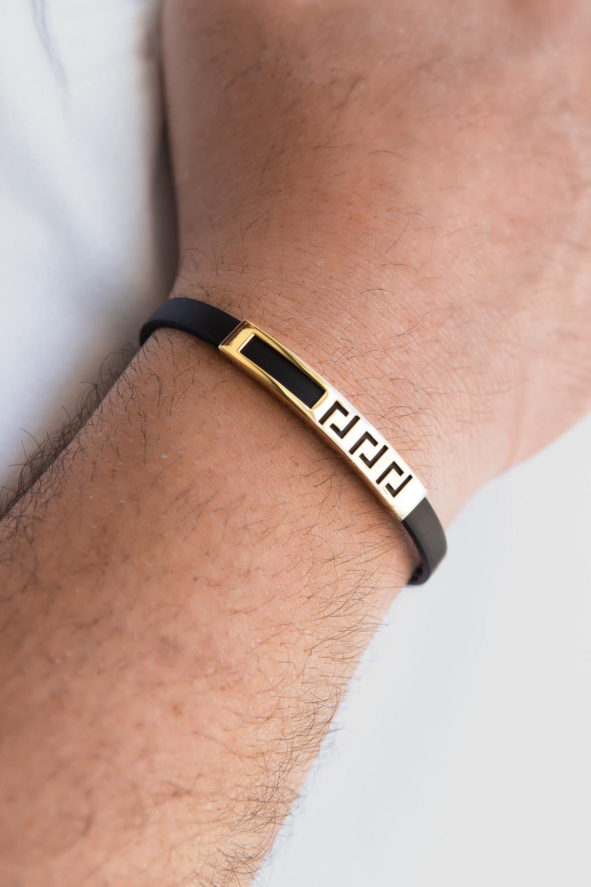 Fon Tasarım Kauçuk Erkek Altın Bileklik Fon Tasarım Kauçuk Erkek Altın Bileklik