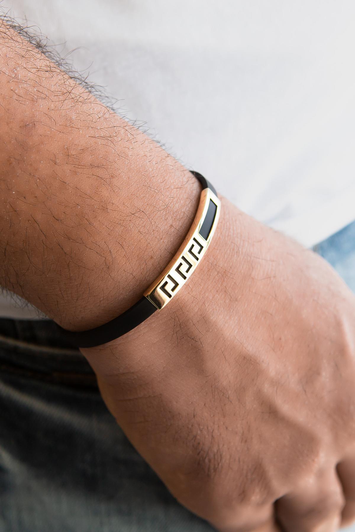 Fon Tasarım Kauçuk Erkek Altın Bileklik Fon Tasarım Kauçuk Erkek Altın Bileklik