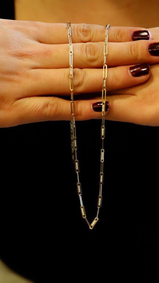 Taş Detaylı Ataç Altın Kolye (5)