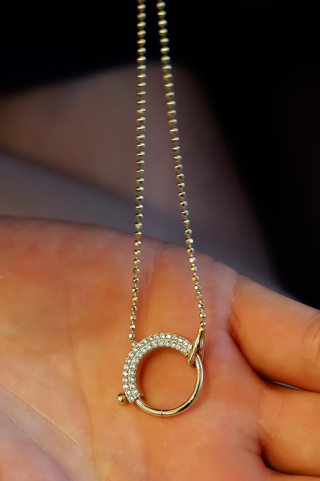 Uzun Zincirli Taş Detaylı Halka Altın Kolye (5)