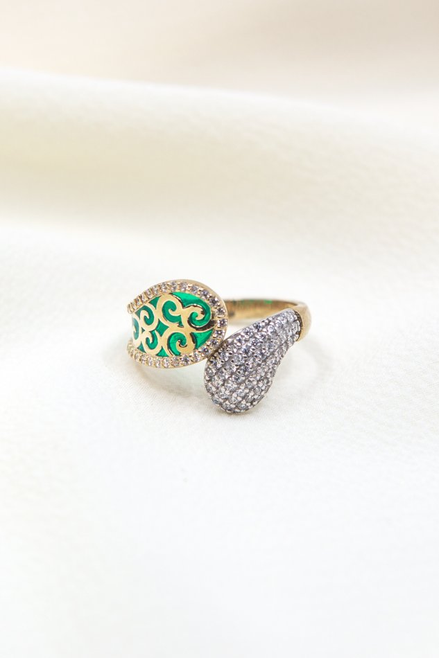 SEMİZ KUYUMCULUK - Zümrüt Modeli Çift Renk Yüzük